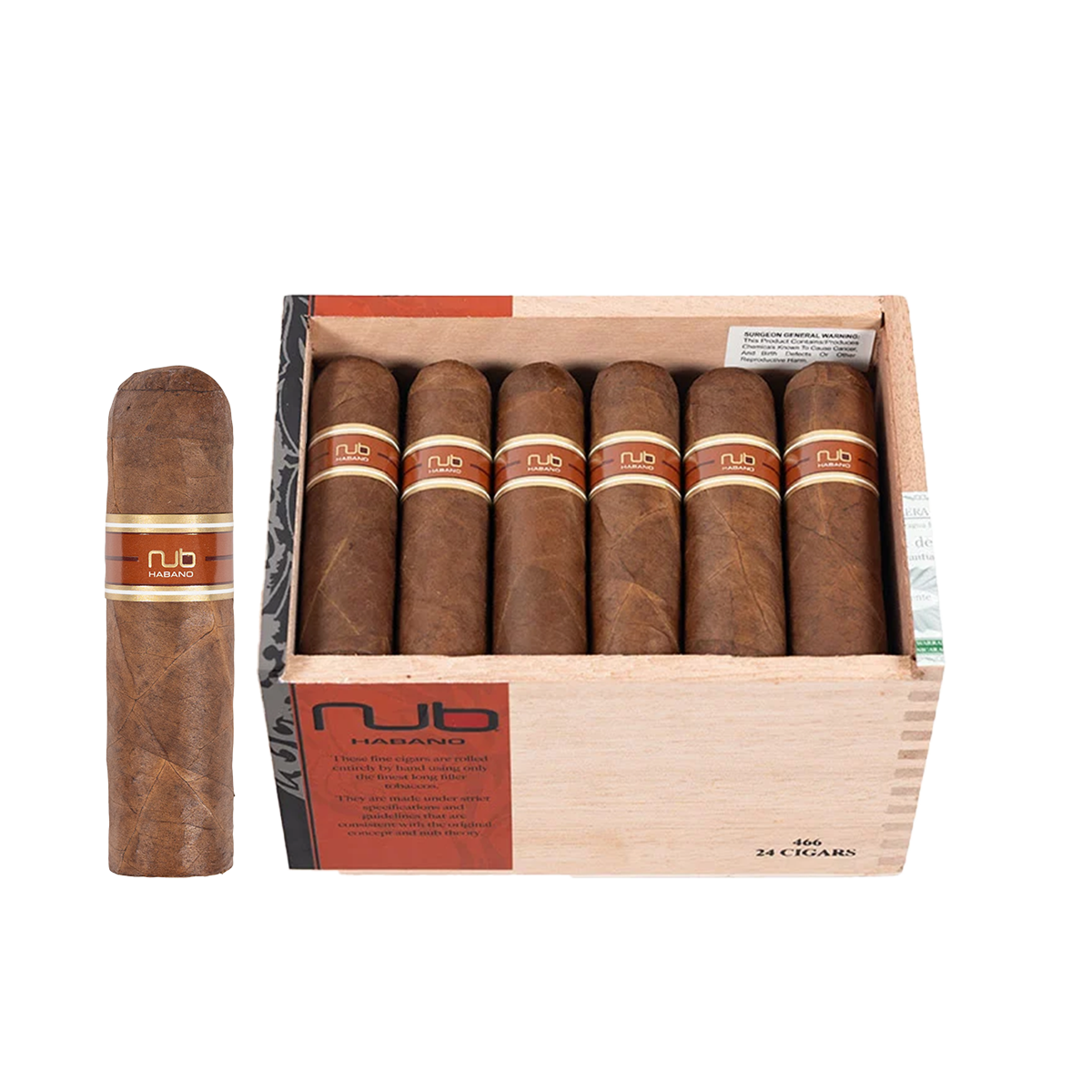 Box of Nub Maduro cigars with a single cigar