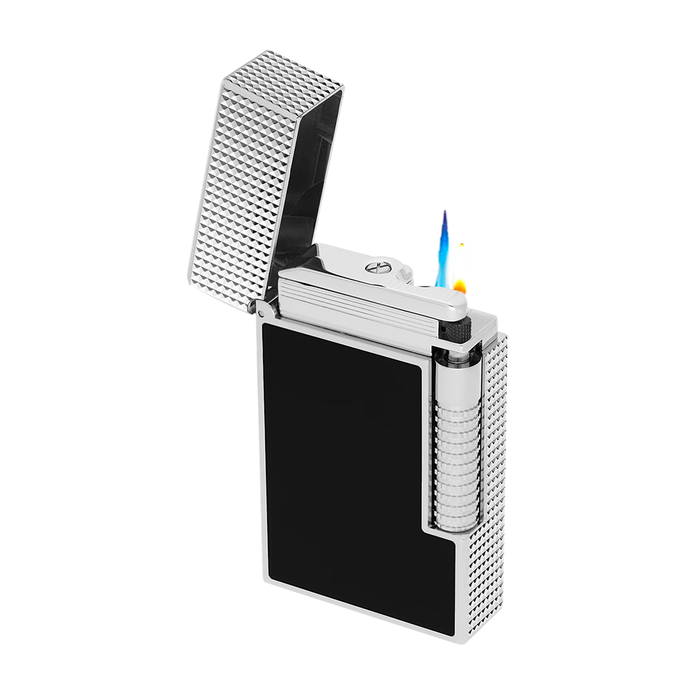 S.T. Dupont Le Grand Cling Black Lacquer Palladium Luxury Cigar Lighter with Dual Flame Ignition and Signature Cling