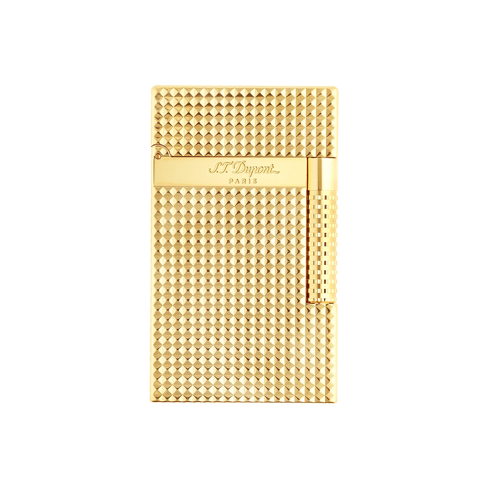 S.T. Dupont Le Grand Cling Diamond Head Gold Luxury Cigar Lighter with Guilloché Finish and Dual Flame Ignition