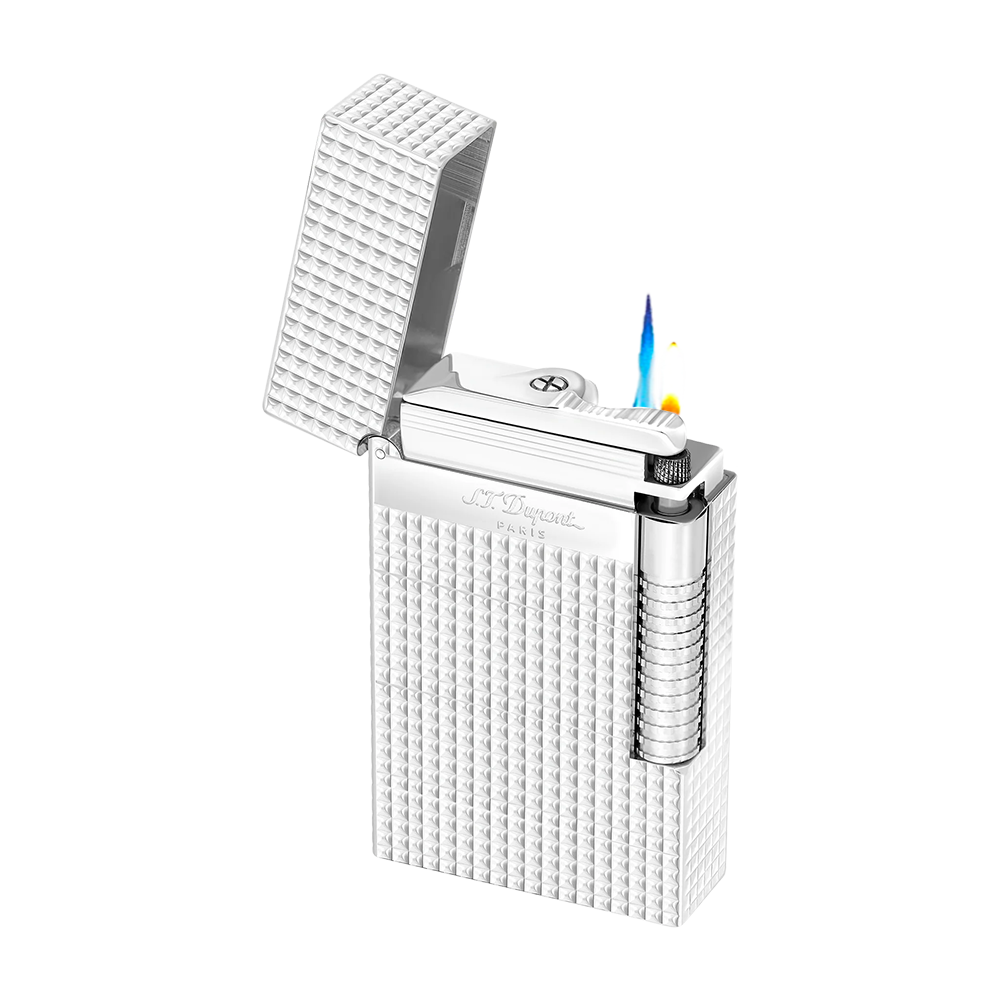 S.T. Dupont Le Grand Cling Diamond Head Palladium Luxury Cigar Lighter with Guilloché Finish and Dual Flame Ignition