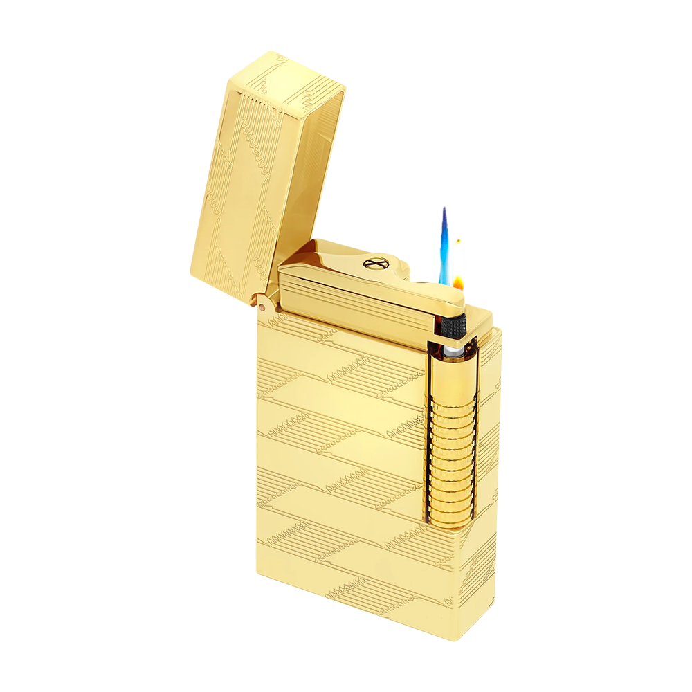 S.T. Dupont Le Grand Cling Guilloche Yellow Gold Luxury Cigar Lighter with Dual Flame Ignition and French Craftsmanship