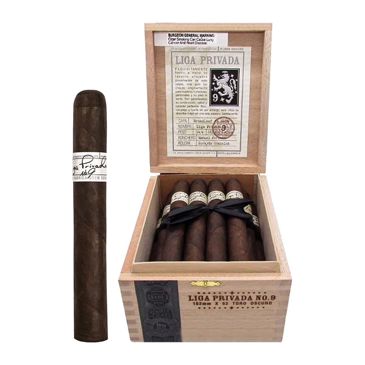 Liga Privada No. 9 Toro premium full-bodied cigar with dark wrapper resting on cedar background in Santa Monica humidor