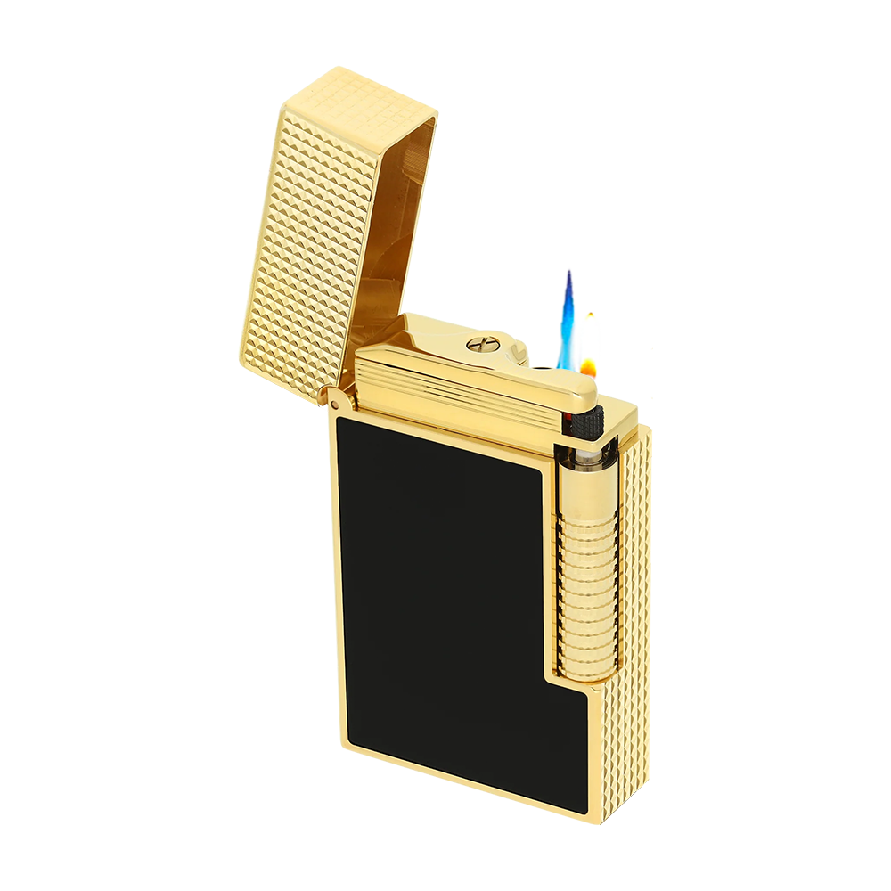 S.T. Dupont Le Grand Cling Black Lacquer Gold Luxury Cigar Lighter with Dual Flame System for Premium Cigars
