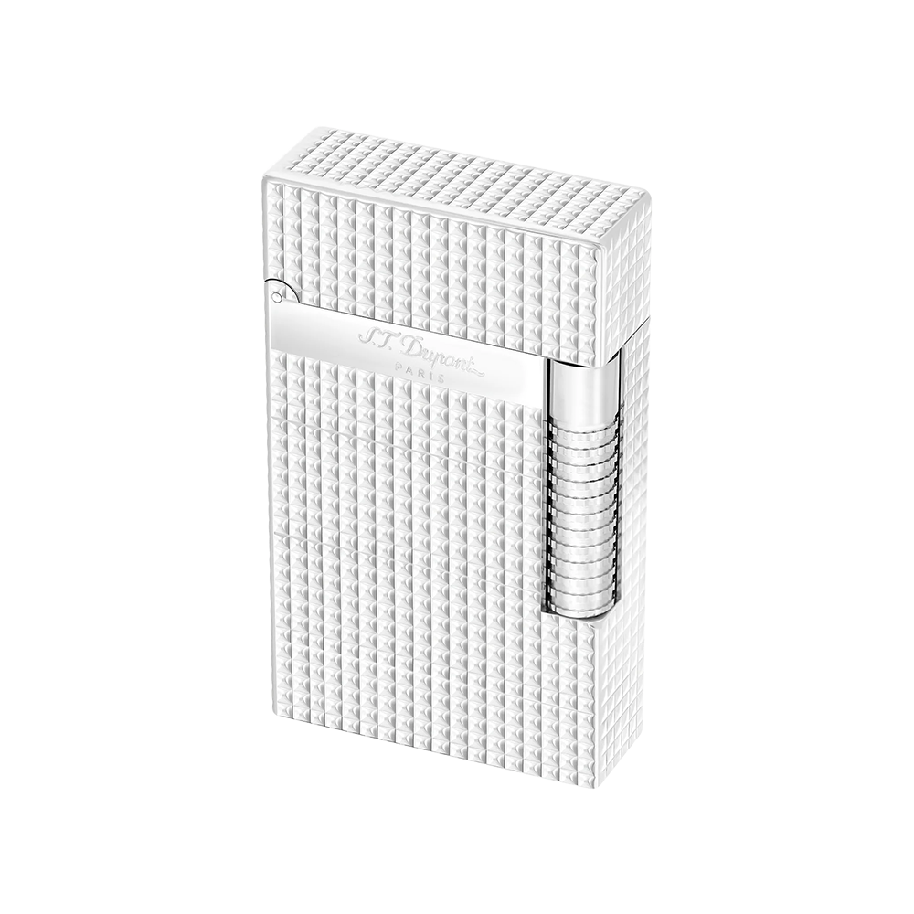 S.T. Dupont Le Grand Cling Diamond Head Palladium Luxury Cigar Lighter with Guilloché Finish and Dual Flame Ignition