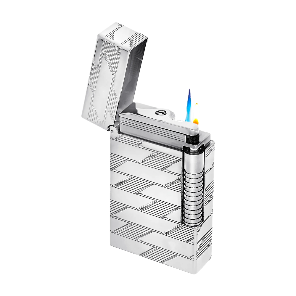 S.T. Dupont Le Grand Cling Guilloche Silver Luxury Cigar Lighter with Dual Flame Ignition and Premium French Craftsmanship