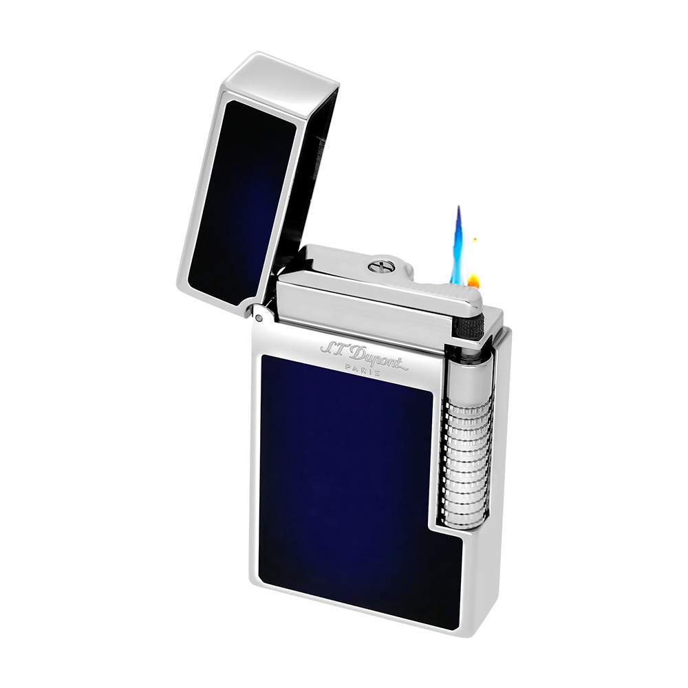 S.T. Dupont Le Grand Sunburst Blue Lacquer Luxury Cigar Lighter with Dual Flame Ignition and Premium French Design