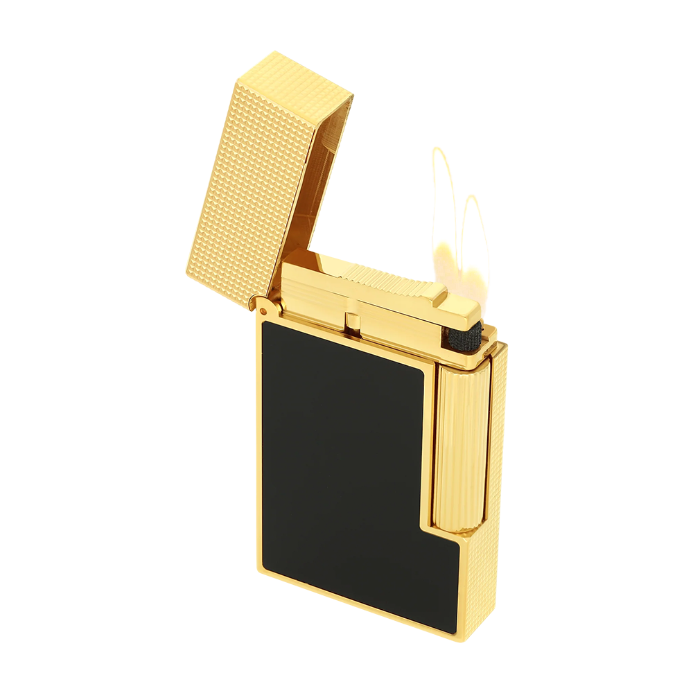 S.T. Dupont Ligne 2 Lacquered MicroDiamond Head Black and Gold Luxury Cigar Lighter
