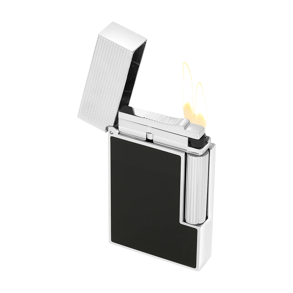 S.T. Dupont Ligne 2 Lacquered MicroDiamond Head Black and Silver Luxury Cigar Lighter