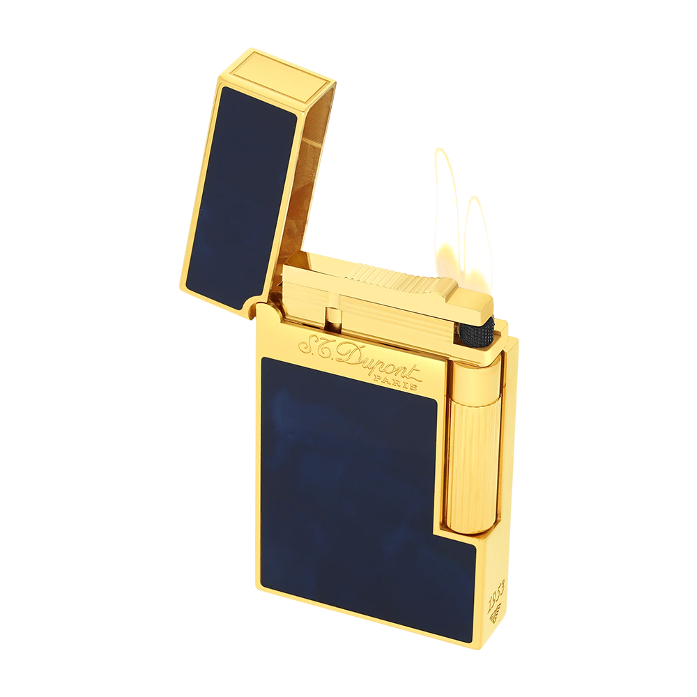 S.T. Dupont Ligne 2 Atelier Natural Lacquer Navy Blue and Gold Luxury Cigar Lighter