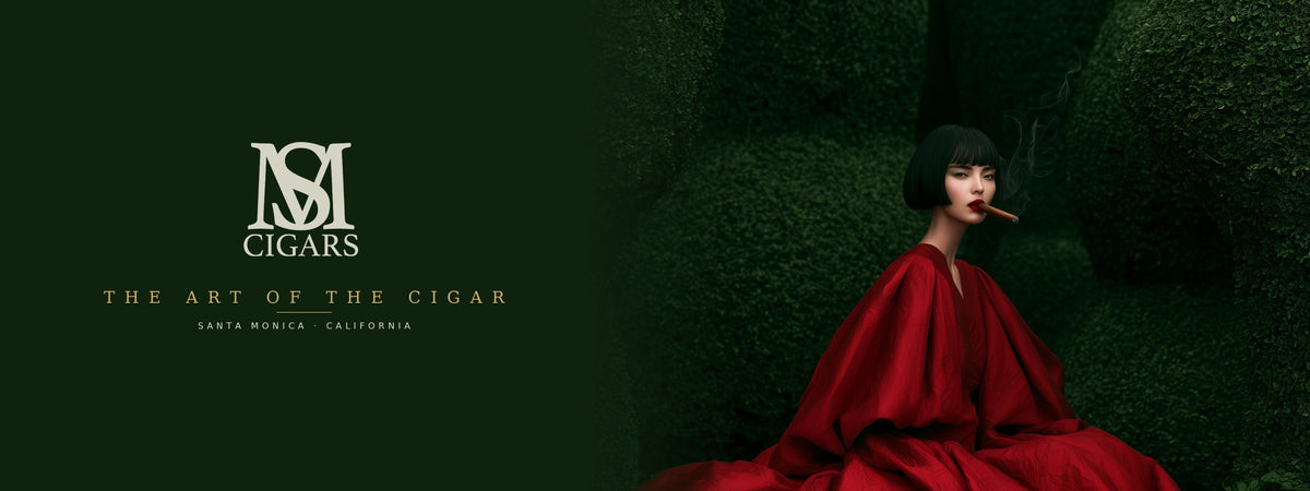 SM Cigar Banner Promotion. Woman sitting in a natural enviorment smoking a Cigar